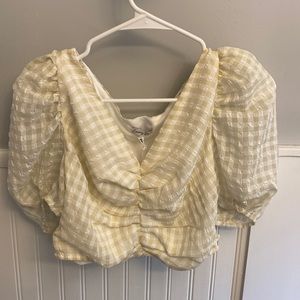 Crop top , pale yellow and white check, never worn